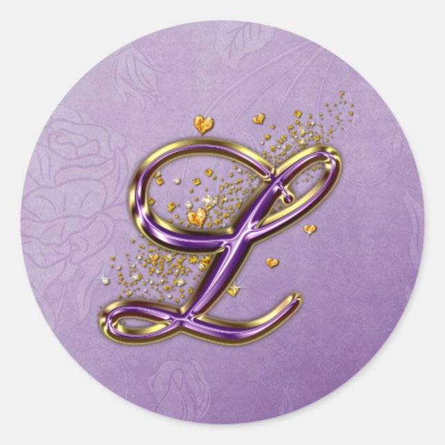 Rond Sticker Monogramme L de Parties scintillant violet (Devant)