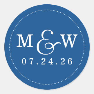 Rond Sticker Monogramme Mariage de charme - Cobalt