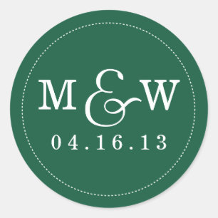 Rond Sticker Monogramme Mariage de charme Emerald Green
