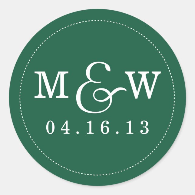 Rond Sticker Monogramme Mariage de charme Emerald Green (Devant)