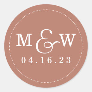 Rond Sticker Monogramme Mariage de charme en Terracotta