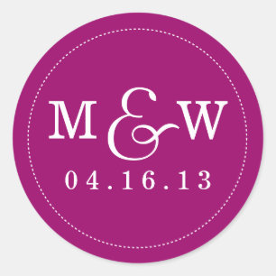 Rond Sticker Monogramme Mariage de charme - Framboise