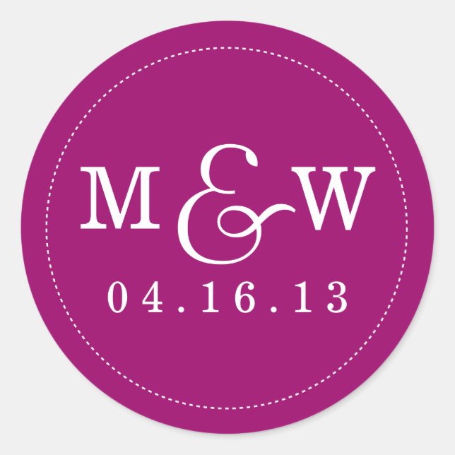 Rond Sticker Monogramme Mariage de charme - Framboise (Devant)