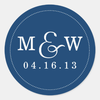 Rond Sticker Monogramme Mariage de charme - Marine