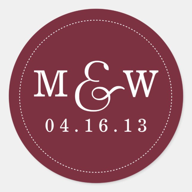 Rond Sticker Monogramme Mariage de charme - Rouge Vin (Devant)