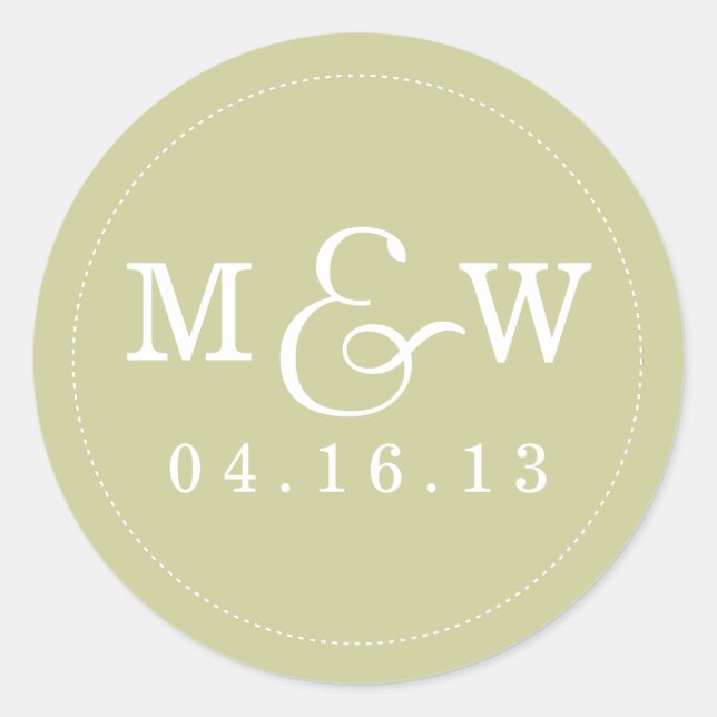 Rond Sticker Monogramme Mariage de charme - Sage (Devant)
