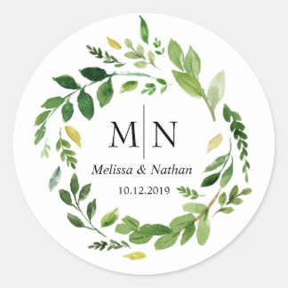 Rond Sticker Monogramme Mariage de couronne de printemp