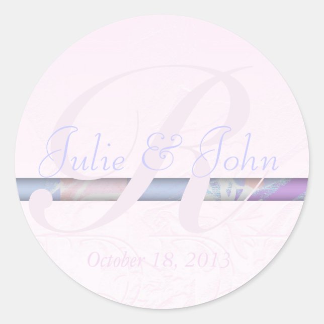 Rond Sticker Monogramme mariage en soie rose Fleurs Dam (Devant)