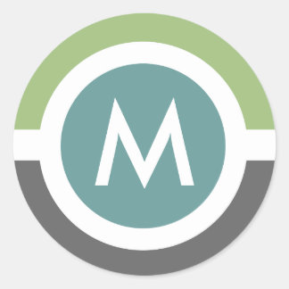Rond Sticker Monogramme moderne - Gris/Vert