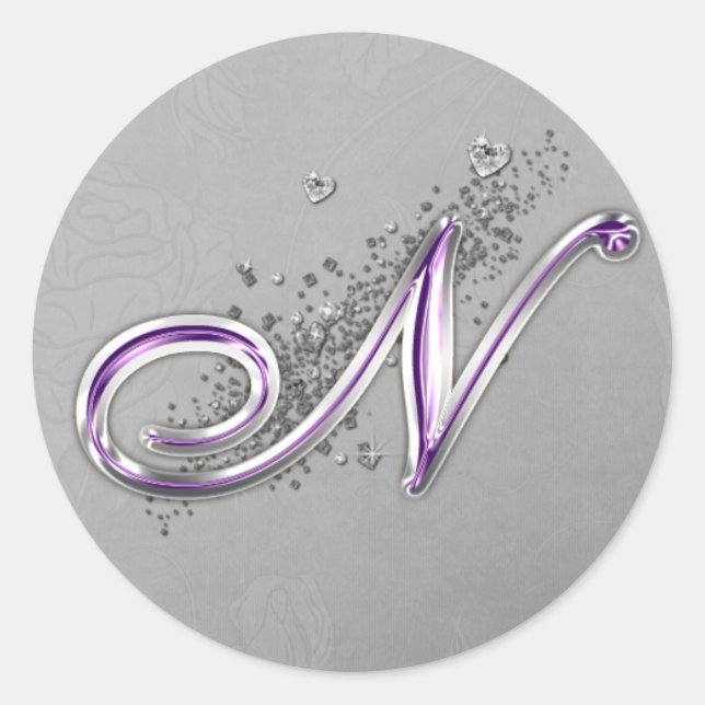 Rond Sticker Monogramme N de Parties scintillant violet (Devant)