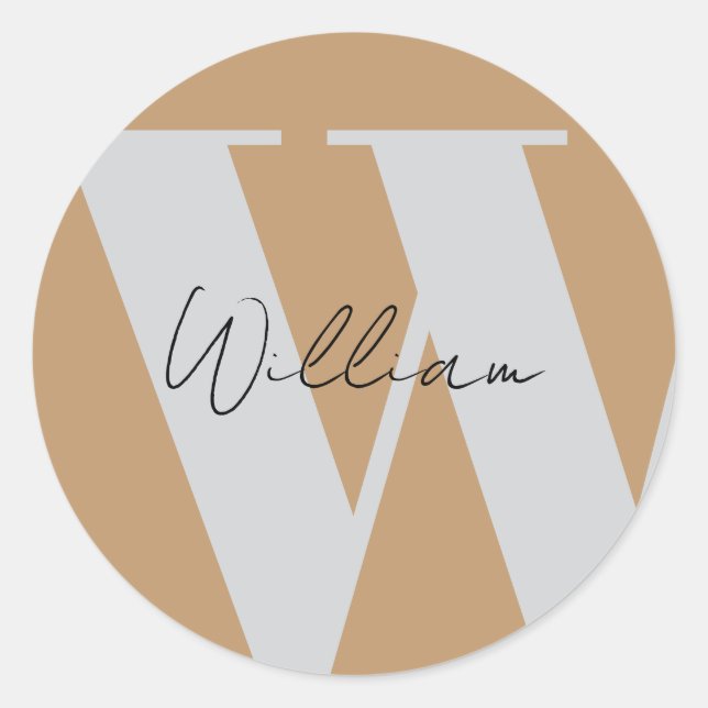 Rond STICKER Monogramme nom mocha brun gris élégant (Devant)