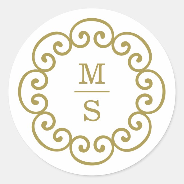 Rond Sticker Monogramme or ou sceaux Mariages Monogramm (Devant)