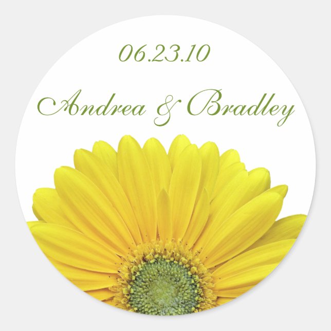 Rond Sticker Monogramme Personnalisable Gerbera Jaune (Devant)