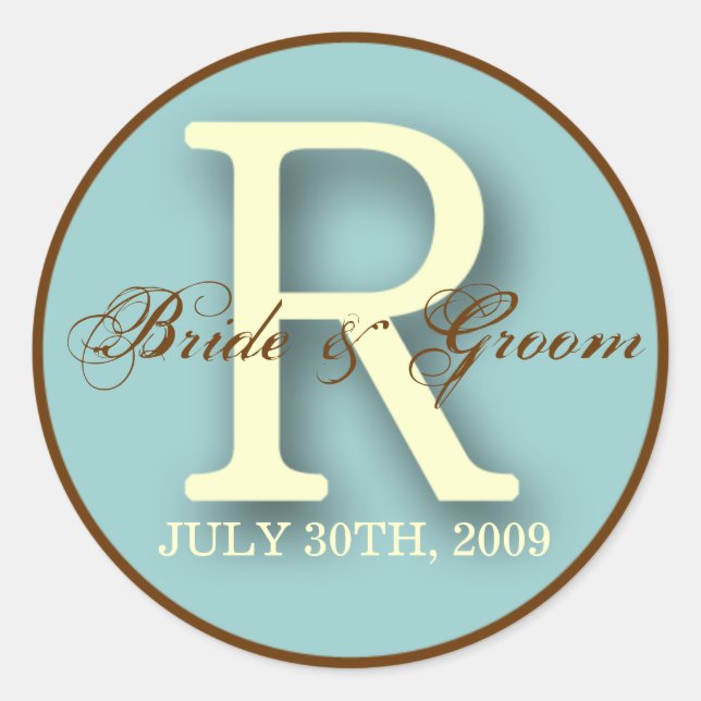 Rond Sticker Monogramme R bleu et Brown (Devant)