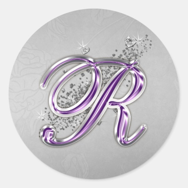 Rond Sticker Monogramme R de Parties scintillant violet (Devant)