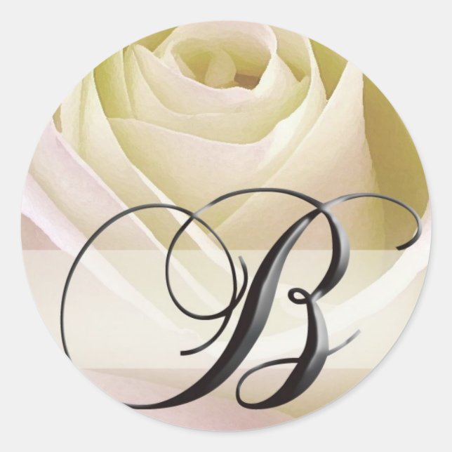 Rond Sticker Monogramme Rose blanc initial B (Devant)