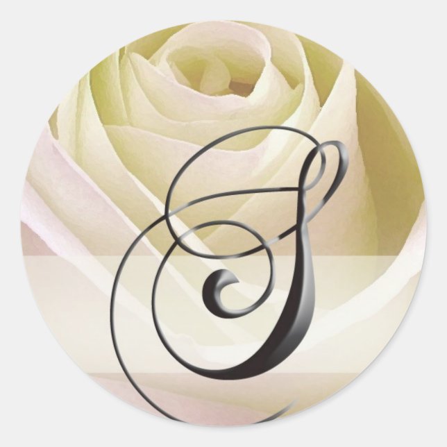 Rond Sticker Monogramme Rose blanc initial S (Devant)