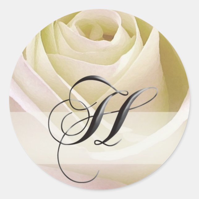Rond Sticker Monogramme Rose Bridal Blanc...Initial H (Devant)
