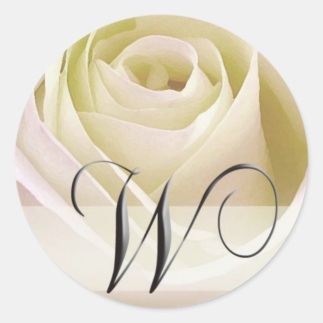 Rond Sticker Monogramme Rose Bridal Blanc...Initial W (Devant)