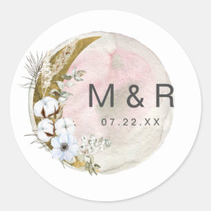 Rond Sticker Monogramme rose de lune mystique