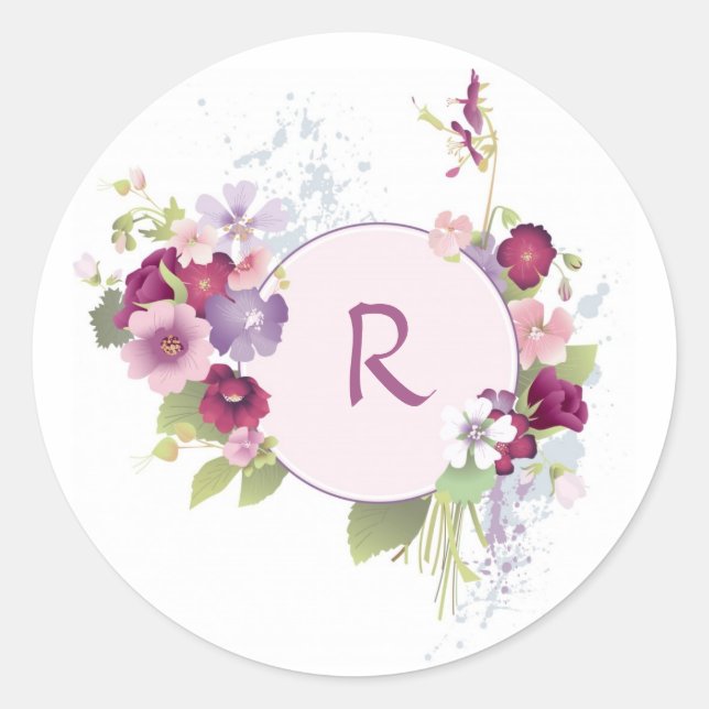 Rond Sticker Monogramme Rose Floral (Devant)