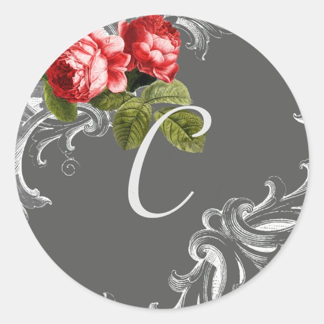 Rond Sticker Monogramme vintage et Rose (Devant)