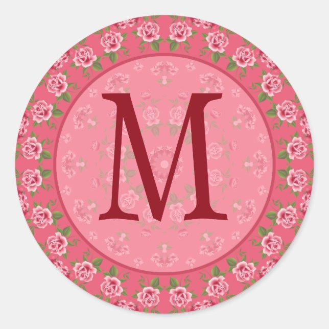 Rond Sticker Monogramme vintage Rose Shabby (Devant)