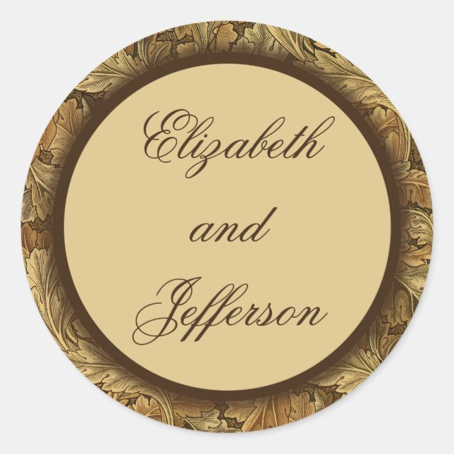 Rond Sticker Monogramme William Morris Feuilles Brown (Devant)