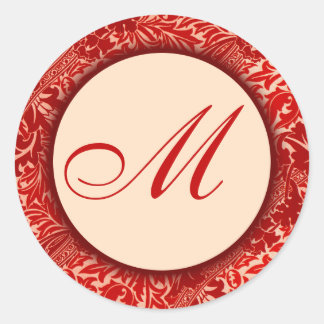 Rond Sticker Monogramme William Morris Feuilles rouges