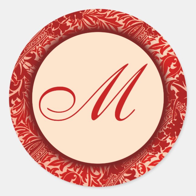 Rond Sticker Monogramme William Morris Feuilles rouges (Devant)
