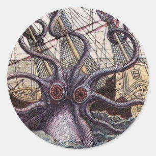 Rond Sticker Monster de mer vintage