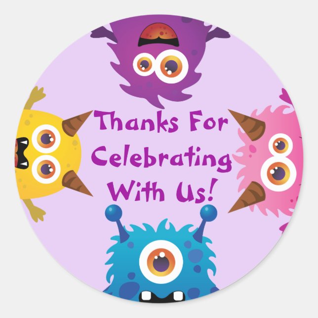 Rond Sticker Monster (Violet)Invitation/Merci/Favoriser (Devant)
