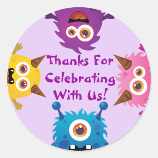 Rond Sticker Monster (Violet)Invitation/Merci/Favoriser
