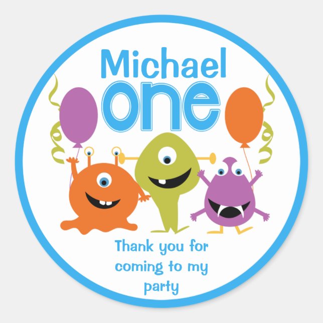 Rond Sticker Monstres de la 1ère fête d'anniversaire (Devant)