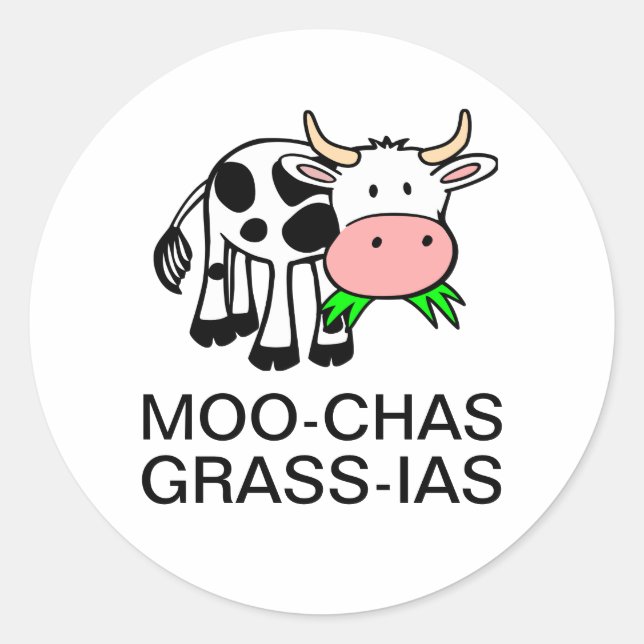 Rond Sticker Moo-chas Grass-ias (Muchas Gracias) (Devant)