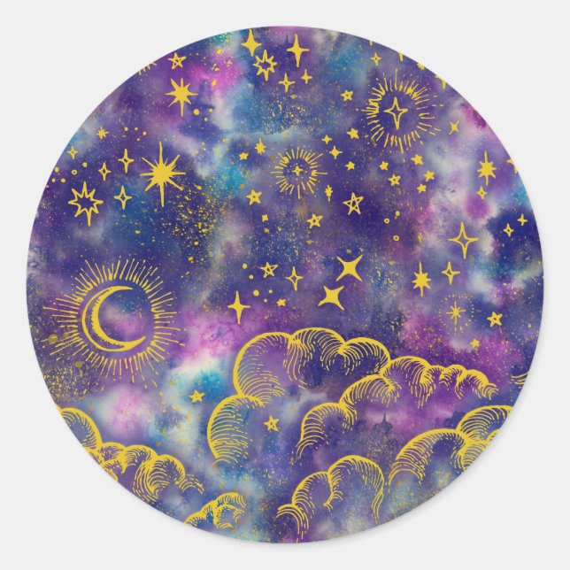 Rond Sticker "Moon and Stars" (Gold-Etc) (Devant)