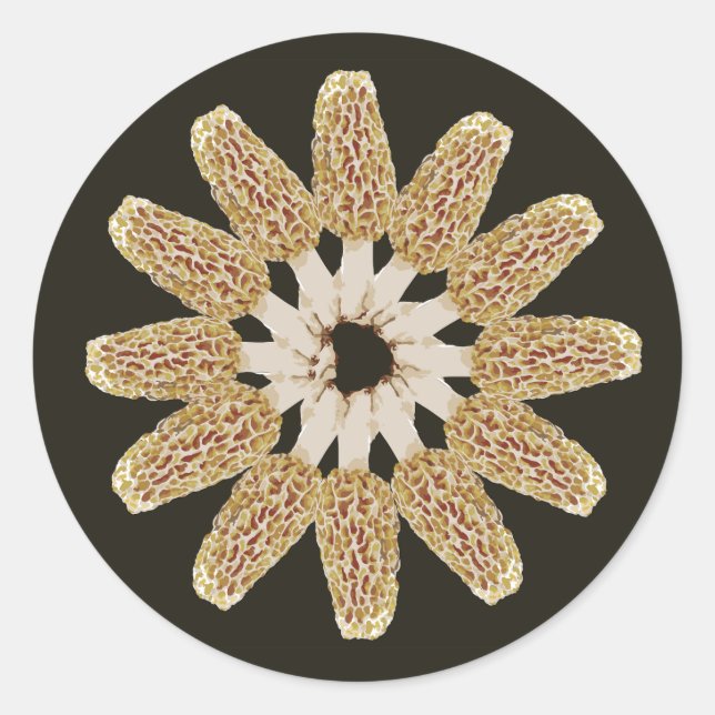 Rond Sticker Morel Mandala jaune Morchella esculenta (Devant)