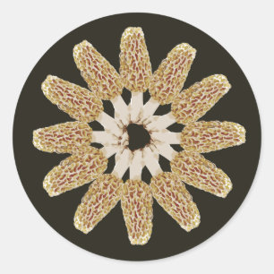 Rond Sticker Morel Mandala jaune Morchella esculenta