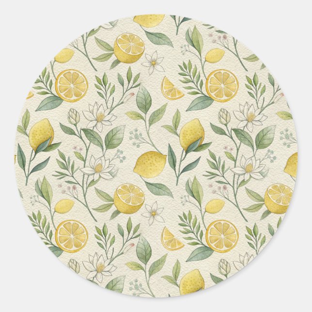 Rond Sticker Motif citrons et fleurs (Devant)
