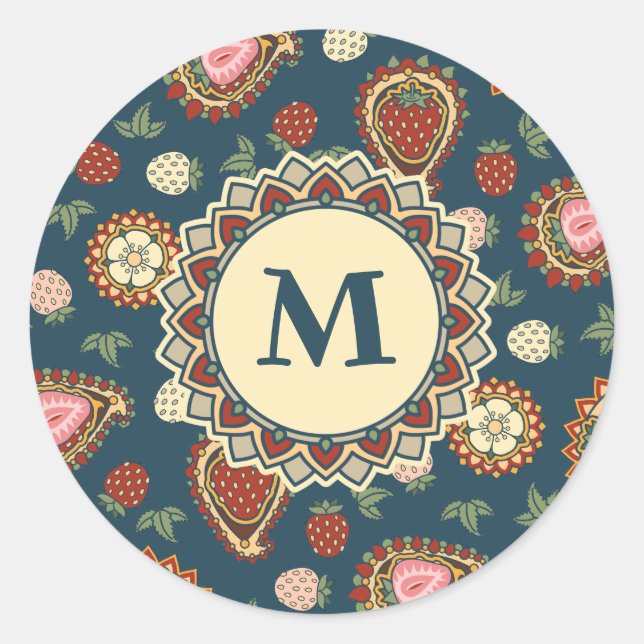 Rond Sticker Motif de fraise Paisley (Devant)