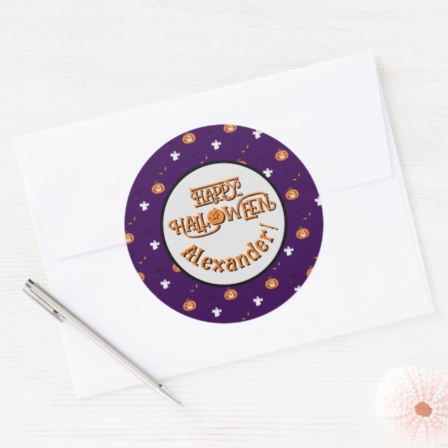 Rond Sticker motif et message éffrayant Halloween (Enveloppe)