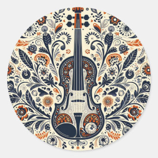 Rond Sticker national pour violon avec art populaire