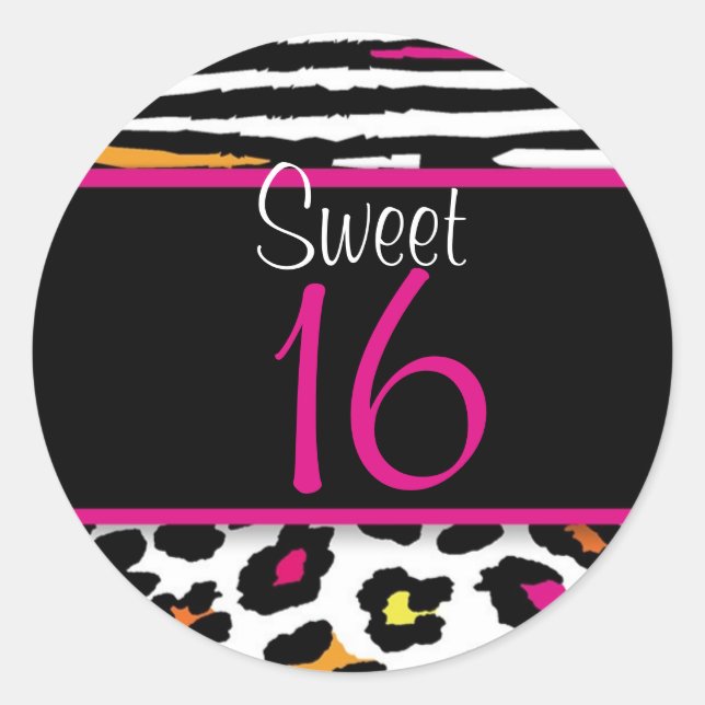 Rond Sticker Neon Poster de animal Sweet 16 Matching (Devant)