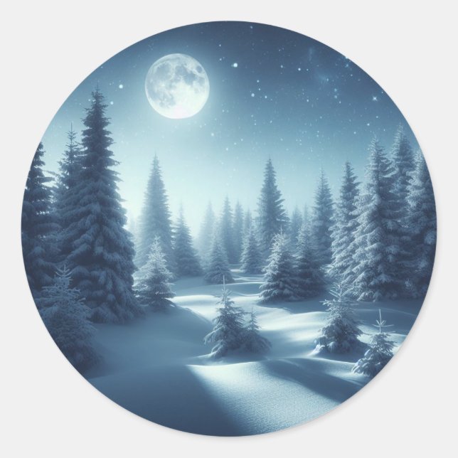 Rond Sticker Night Snowy Forest (Devant)