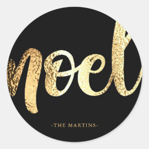 Rond Sticker Noel Black and Gold Script