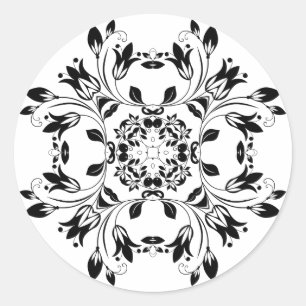 Rond Sticker noir et blanc Damask
