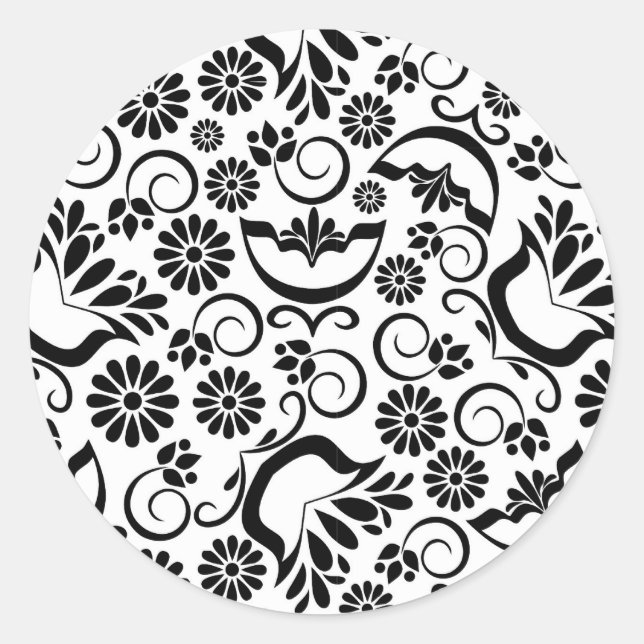 Rond Sticker noir et blanc élégant (Devant)