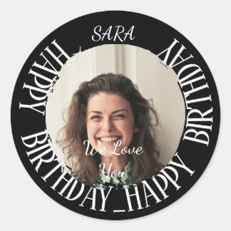 Rond Sticker noir pour anniversaire entièrement personn