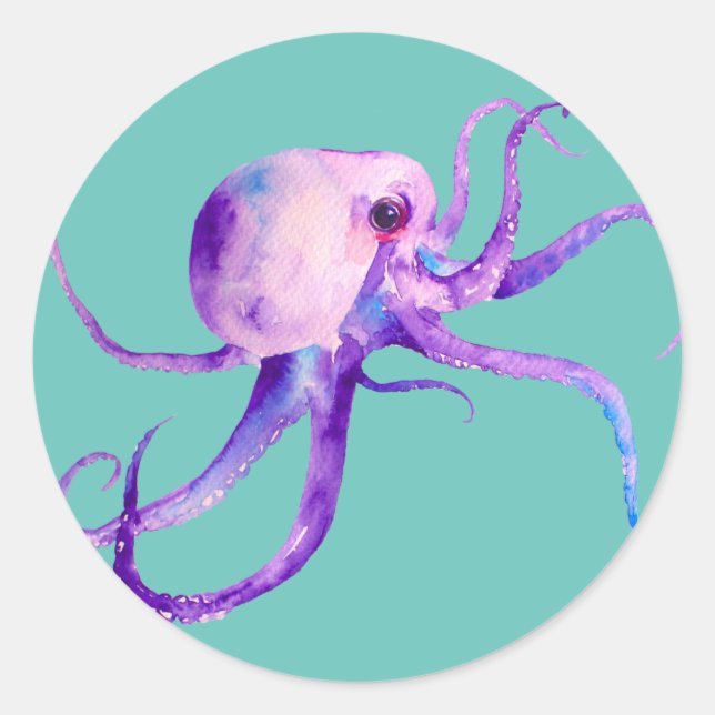 Rond Sticker octopus aquarelle (Devant)