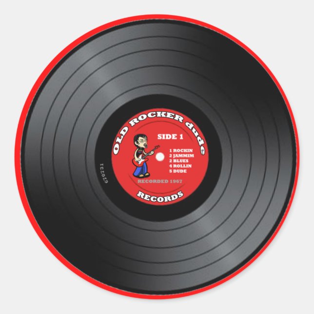 Rond Sticker Old Rocker Dude Vinyl Record (Devant)